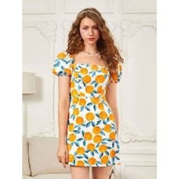 Shein Curve Puff Sleeve Tie Front ‘Just Peachy’ Dress Sz 4XL Flowy - Picture 1 of 14